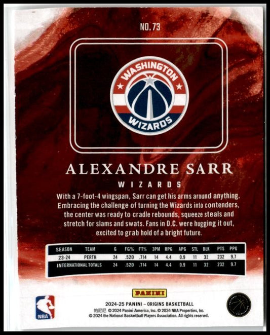 2024-25 Panini Origins #73 Alexandre Sarr Washington Wizards