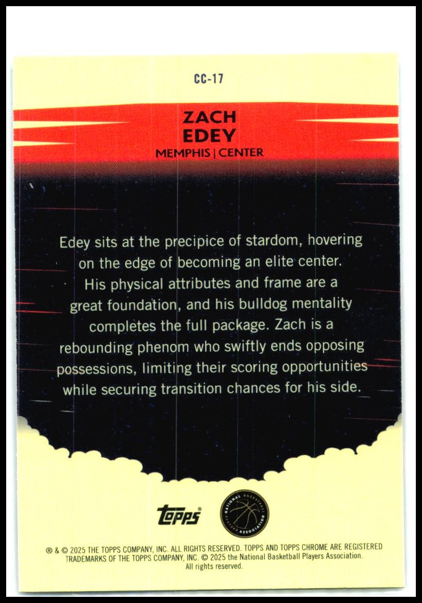 2024-25 Topps Chrome Countdown Complete #CC-17 Zach Edey Memphis Grizzlies