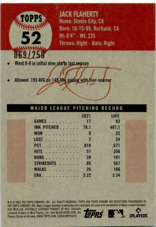 2022 Topps Chrome Platinum Raywave Gold #52 Jack Flaherty Los Angeles Dodgers