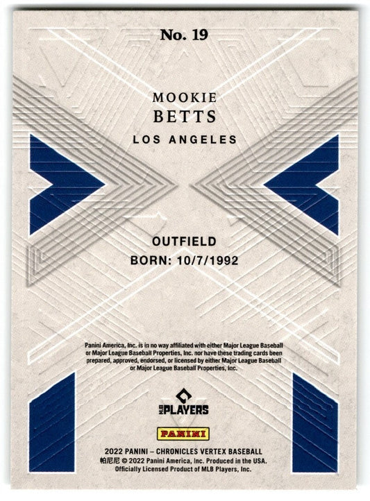 2022 Panini Chronicles Vertex Mookie Betts Los Angeles Dodgers #19