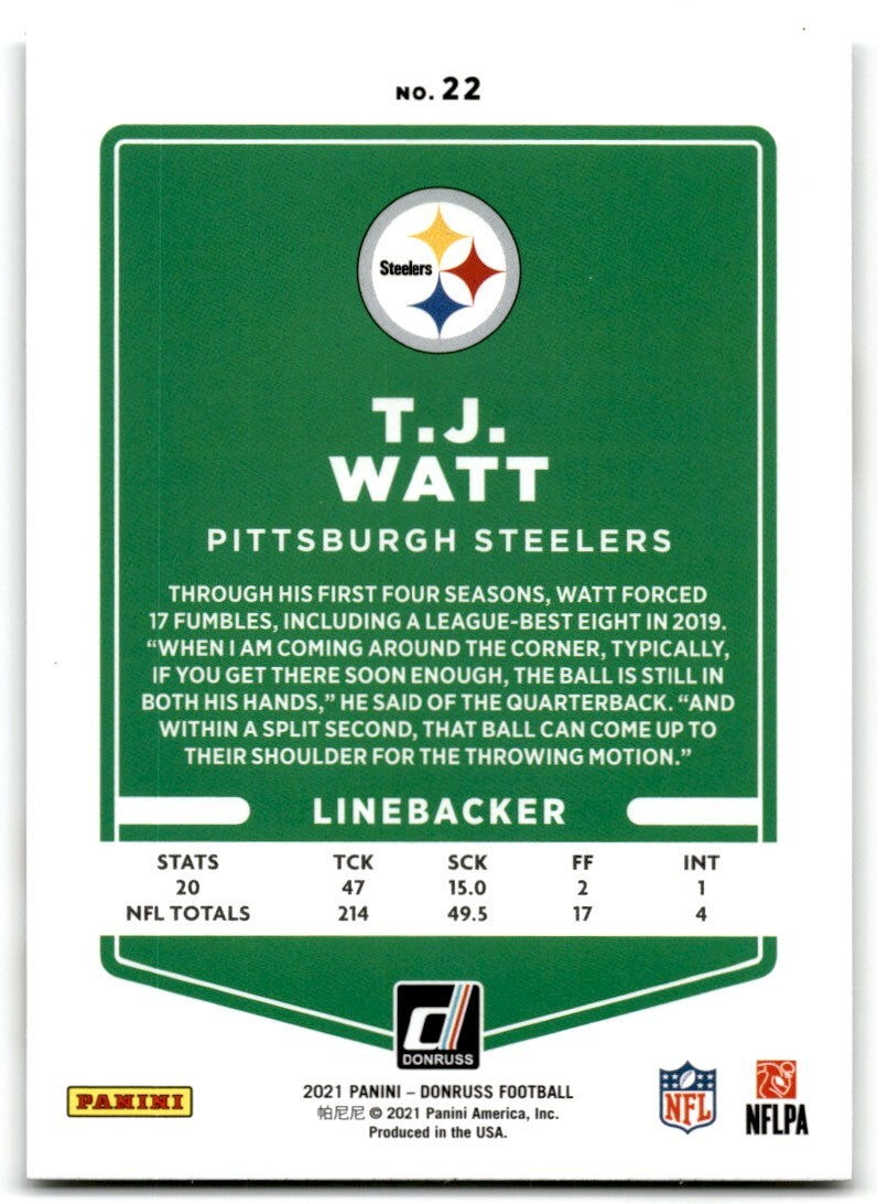 2021 Donruss T.J. Watt Pittsburgh Steelers #22