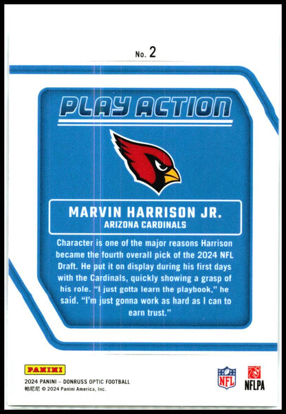 2024 Donruss Optic Play Action #2 Marvin Harrison Jr. Arizona Cardinals