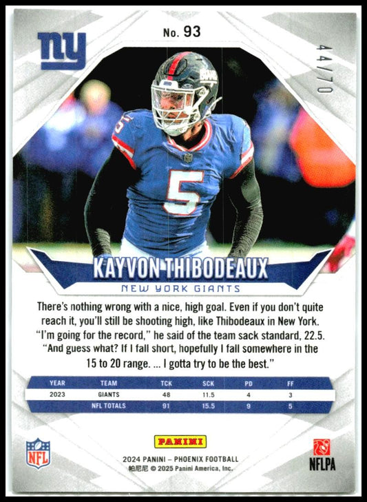 2024 Panini Phoenix Blue Hyper #93 Kayvon Thibodeaux #/70 New York Giants