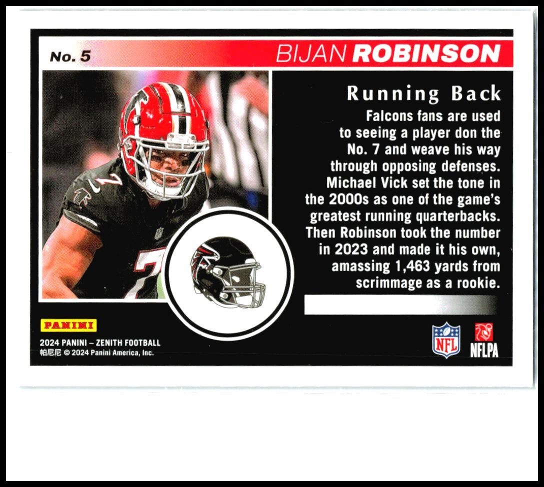 2024 Panini Zenith Retail #5 Bijan Robinson Atlanta Falcons