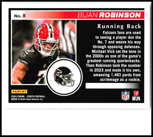 2024 Panini Zenith Retail #5 Bijan Robinson Atlanta Falcons