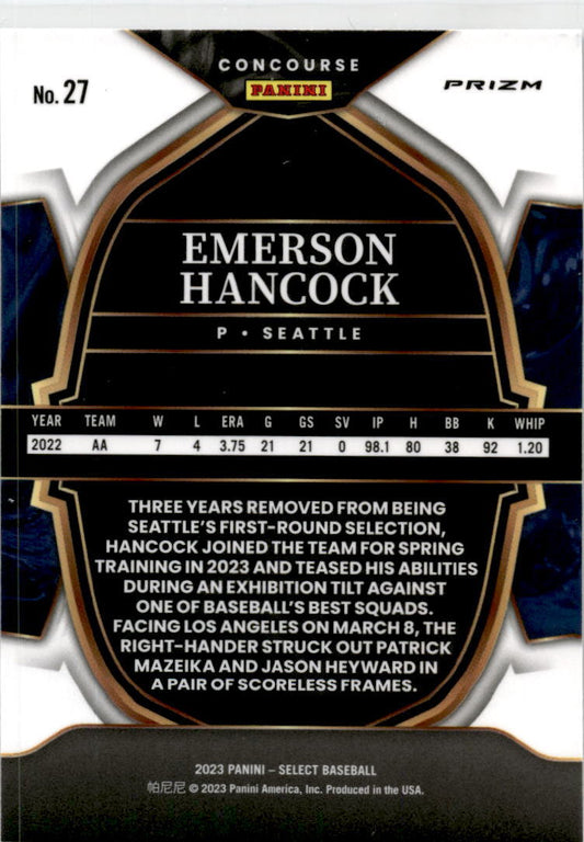 2023 Panini Select blue #27 Emerson Hancock Seattle Mariners