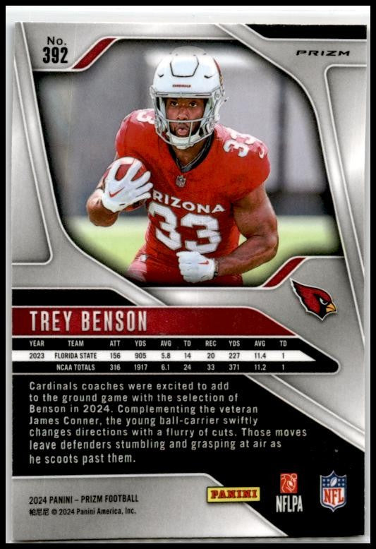2024 Panini Prizm Orange Lazer #392 Trey Benson Rookie Arizona Cardinals