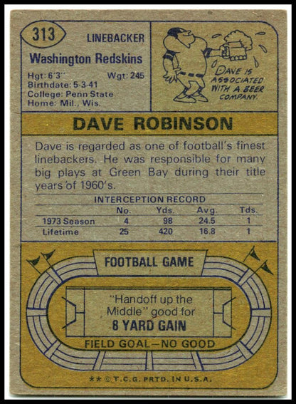 1974 Topps #313 Dave Robinson Washington Redskins