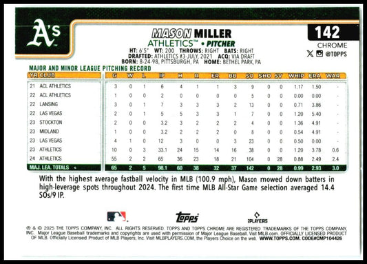 2025 Topps Chrome Prism Refractors #142 Mason Miller Athletics