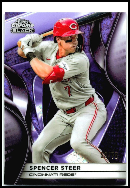 2025 Topps Chrome Black Purple Mini-Diamond Refractors #59 Spencer Steer Reds