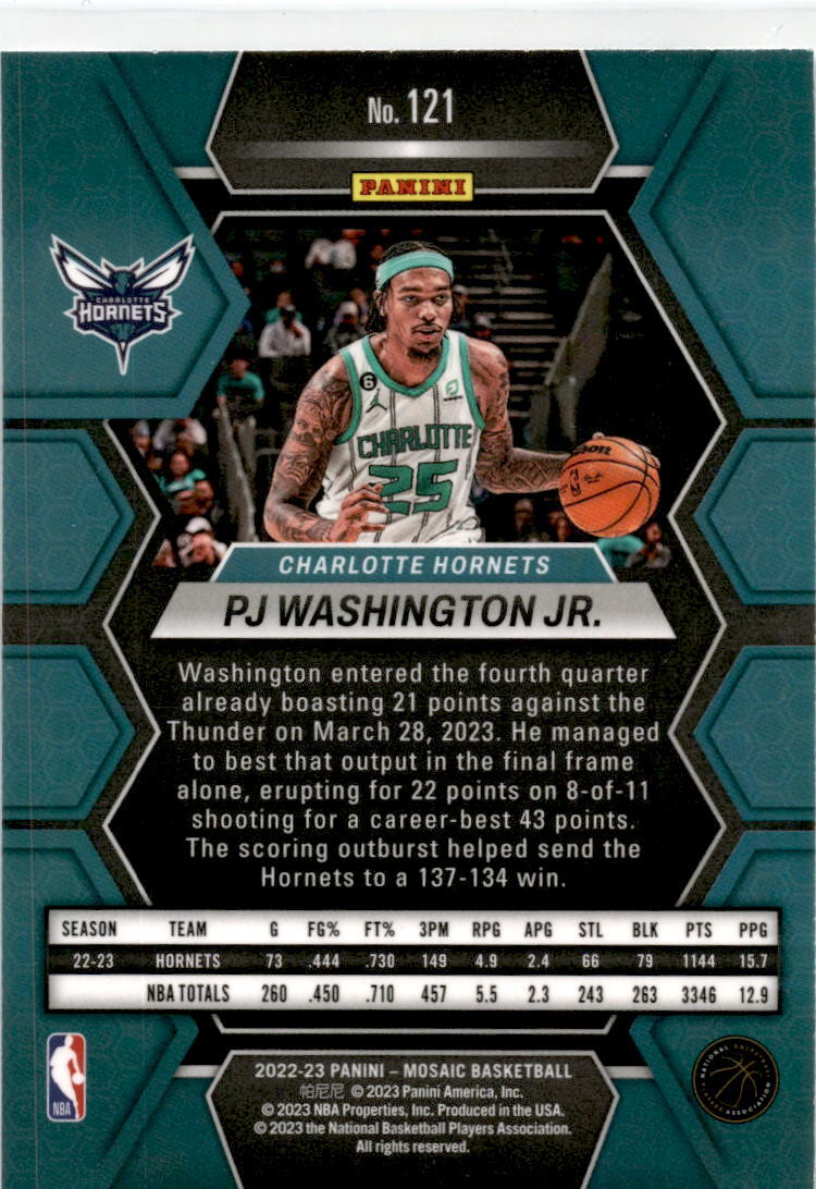 2022-23 Panini Mosaic #121 PJ Washington Jr. Charlotte Hornets