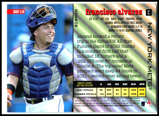 2022 Bowman Heritage Prospects #BHP-115 Francisco Alvarez New York Mets