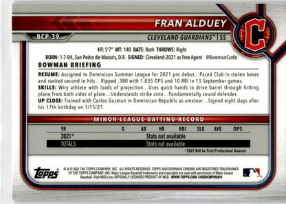2022 Bowman Chrome Mojo Refractor #BCP-39 Fran Alduey Cleveland Guardians