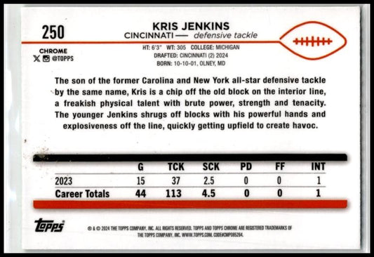 2024 Topps Chrome Green Sonar Refractor #250 Kris Jenkins Rookie Bengals