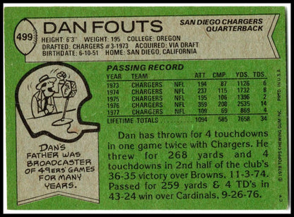 1978 Topps #499 Dan Fouts San Diego Chargers