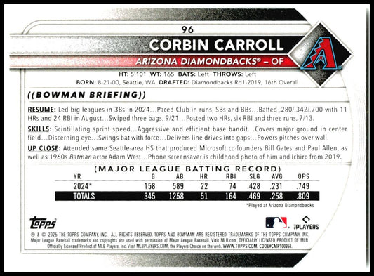 2025 Bowman #96 Corbin Carroll Arizona Diamondbacks