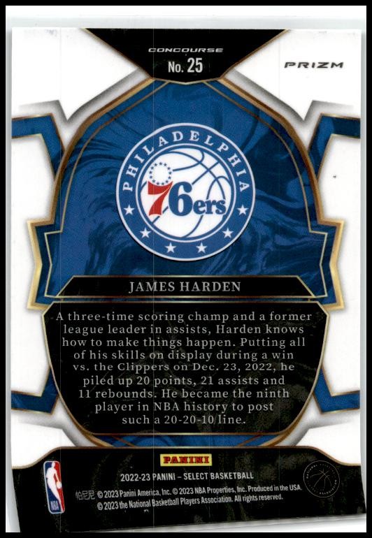 2022-23 Panini Select Green White Purple Prizms #25 James Harden 76ers