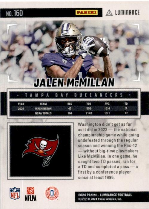 2024 Panini Luminance #160 Jalen McMillan Rookie Tampa Bay Buccaneers