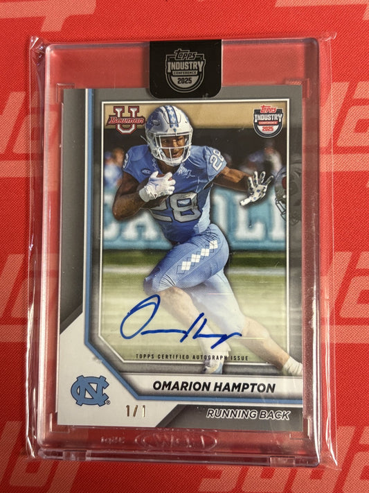 2025 Bowman University Topps Industry Omarion Hampton Auto 1/1 Chargers
