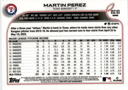 2022 Topps Chrome Update Purple Refractor #USC103 Martin Perez Texas Rangers