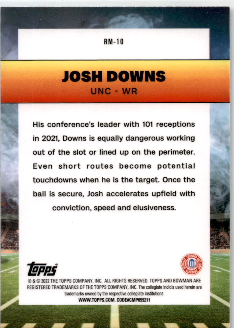2022 Bowman University Ramblin' Man #RM-10 Josh Downs North Carolina Tar Heels