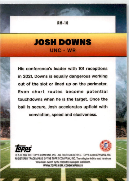 2022 Bowman University Ramblin' Man #RM-10 Josh Downs North Carolina Tar Heels