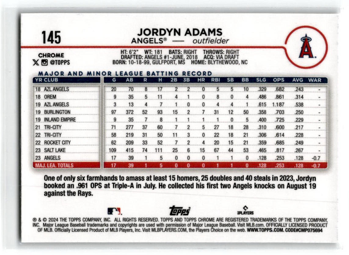 2024 Topps Chrome X-Fractor # Jordyn Adams Los Angeles Angels