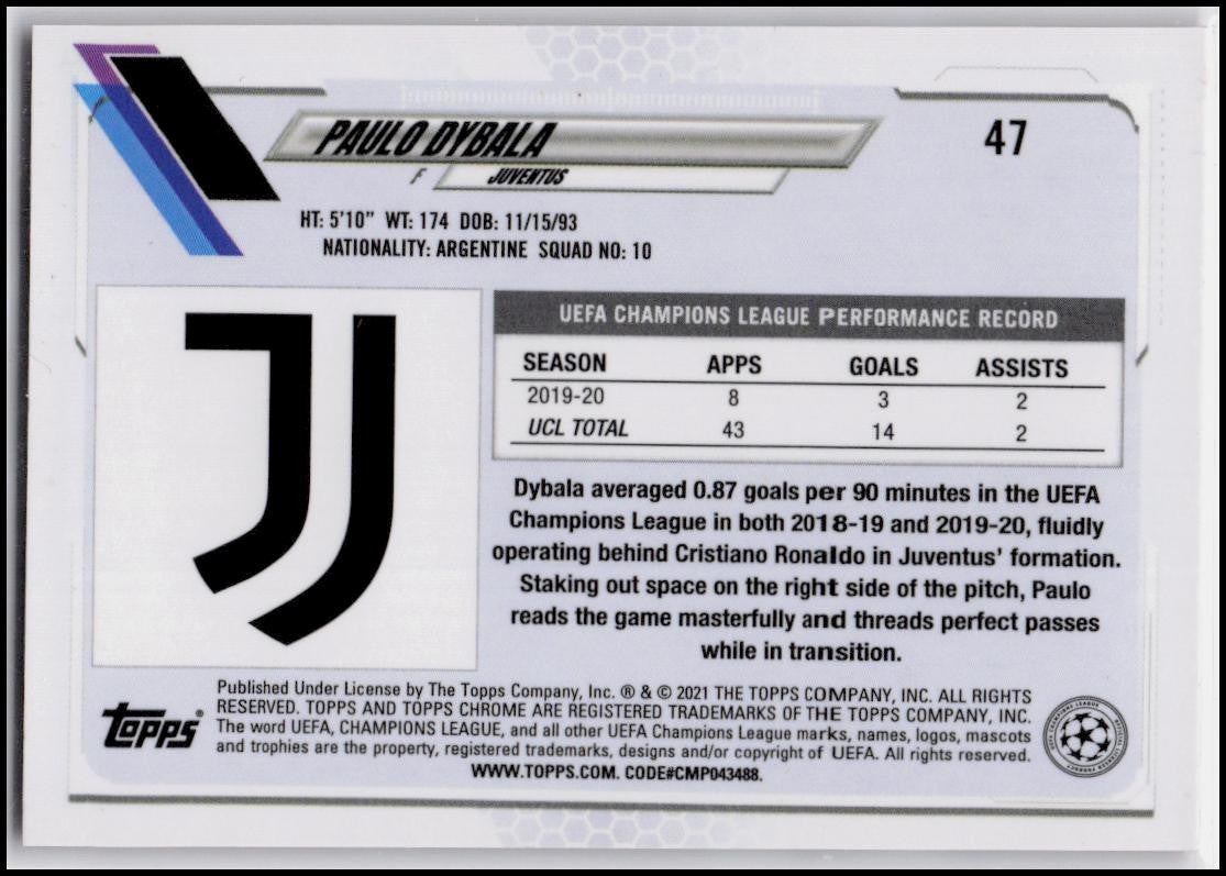 2020-21 Topps Chrome UEFA Champions League #47 Paulo Dybala Pink X-Fractor