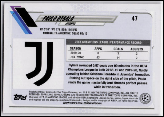 2020-21 Topps Chrome UEFA Champions League #47 Paulo Dybala Pink X-Fractor