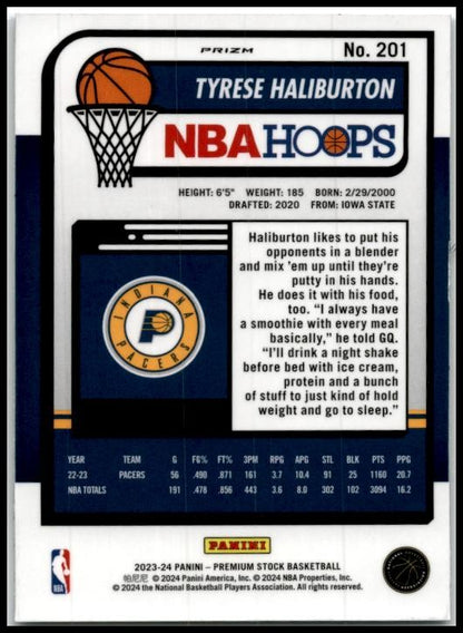 2023-24 Hoops Premium Stock Silver Prizm #201 Tyrese Haliburton Indiana Pacers