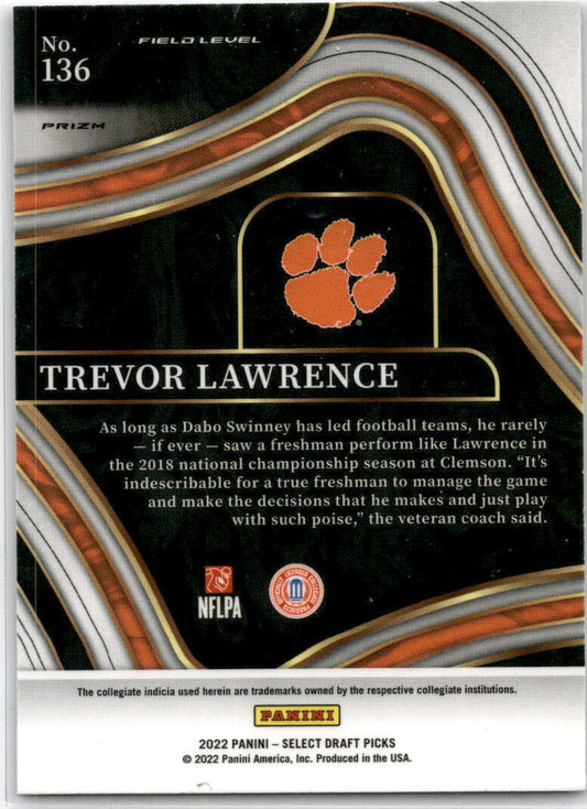 2022 Panini Select Draft Picks #136 Trevor Lawrence Jacksonville Jaguars / Clemo
