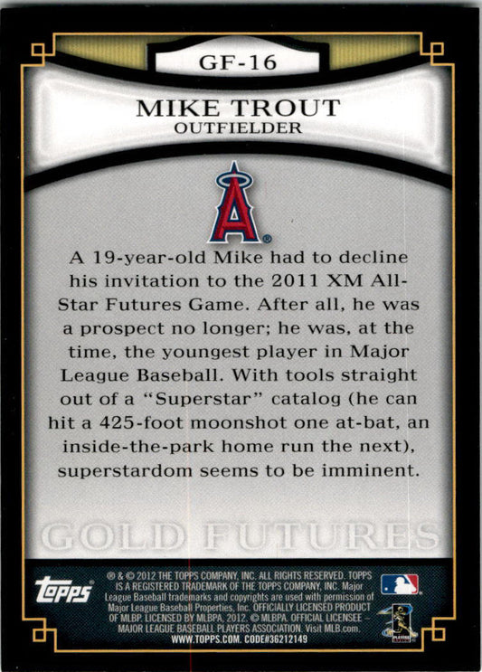 2012 Topps Gold Futures #GF-16 Mike Trout Los Angeles Angels