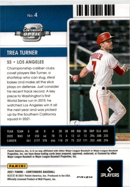 2021 Panini Contenders Green Wave #4 Trea Turner Los Angeles Dodgers