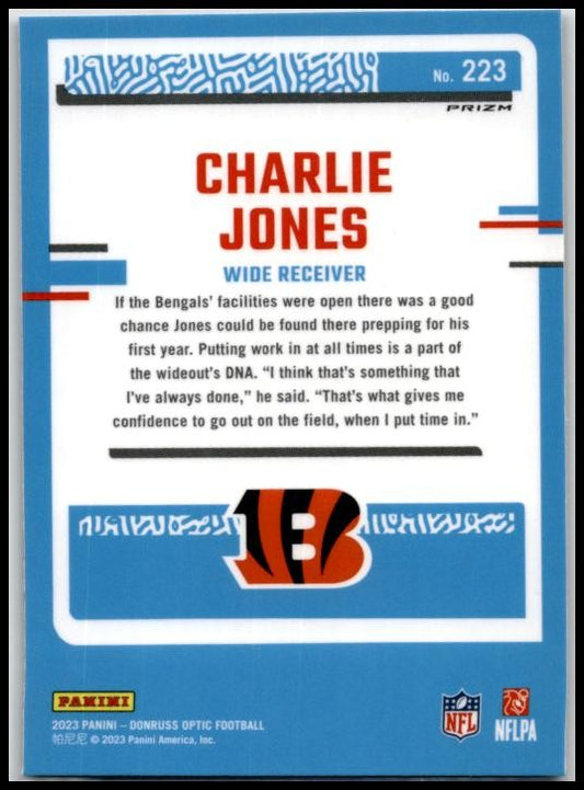 2023 Donruss Optic Purple Shock #223 Charlie Jones Rookie Cincinnati Bengals