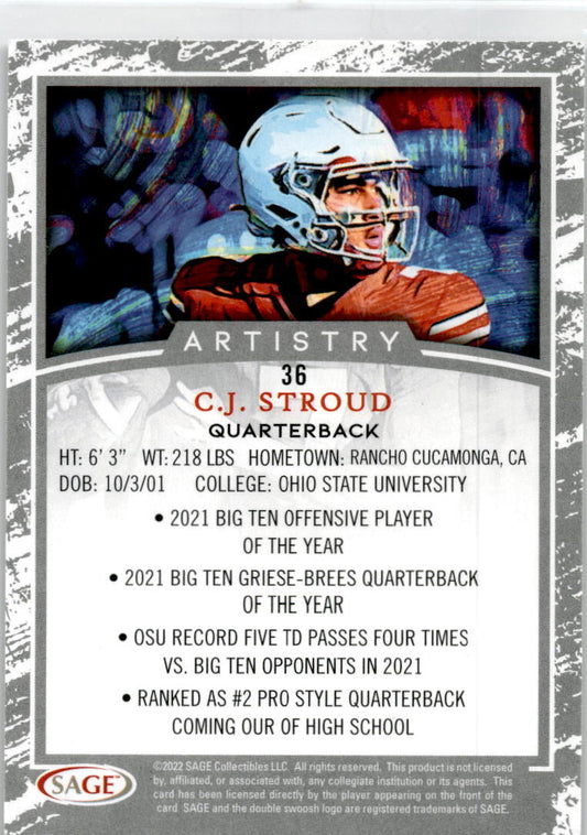 2022 SAGE Artistry #36 C.J. Stroud Ohio State Buckeyes