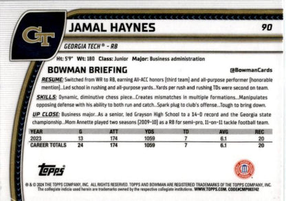 2024 Bowman Chrome University Purple Shimmer #90 Jamal Haynes Georgia Tech
