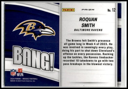2024 Panini Mosaic Bang! Mosaic Green #12 Roquan Smith Baltimore Ravens