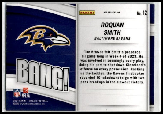 2024 Panini Mosaic Bang! Mosaic Green #12 Roquan Smith Baltimore Ravens