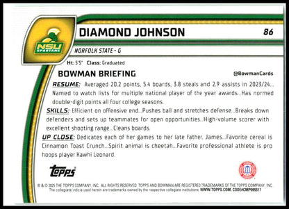 2024-25 Bowman University Chrome Green Shimmer #86 Diamond Johnson Spartans