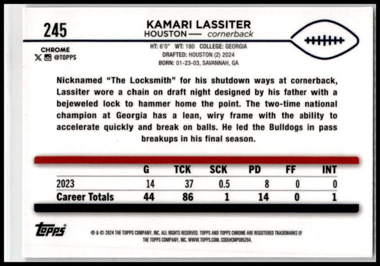 2024 Topps Chrome Magenta Refractor #245 Kamari Lassiter Rookie Texans