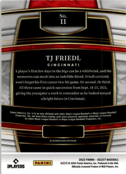 2022 Panini Select Blue Retail Base #11 TJ Friedl Rookie Cincinnati Reds