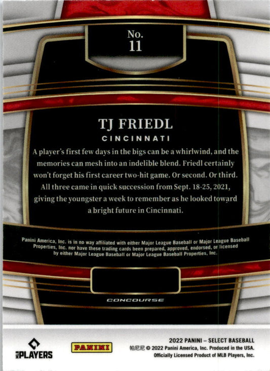 2022 Panini Select Blue Retail Base #11 TJ Friedl Rookie Cincinnati Reds