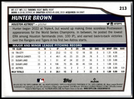 2023 Topps Big League Rainbow Foil #213 Hunter Brown Rookie Houston Astros