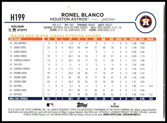 2024 Topps Holiday #H199 Ronel Blanco Rookie Houston Astros