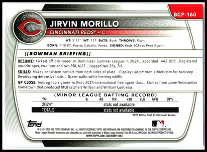 2025 Bowman Chrome #BCP-160 Jirvin Morillo Reds