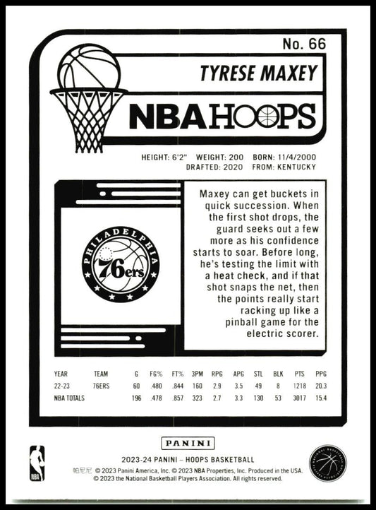 2023-24 Hoops #66 Tyrese Maxey Philadelphia 76ers