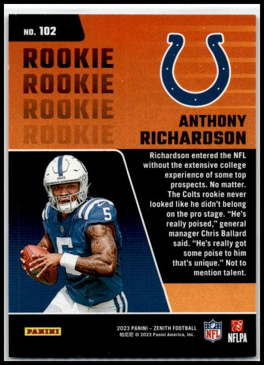 2023 Panini Zenith #102 Anthony Richardson Rookie Indianapolis Colts