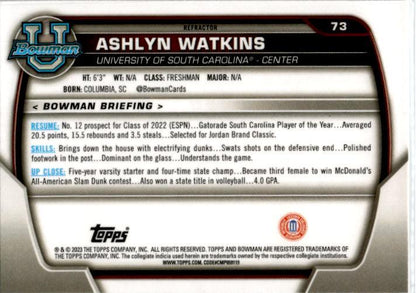 2022-23 Bowman University Chrome Refractor #73 Ashlyn Watkins Gamecocks
