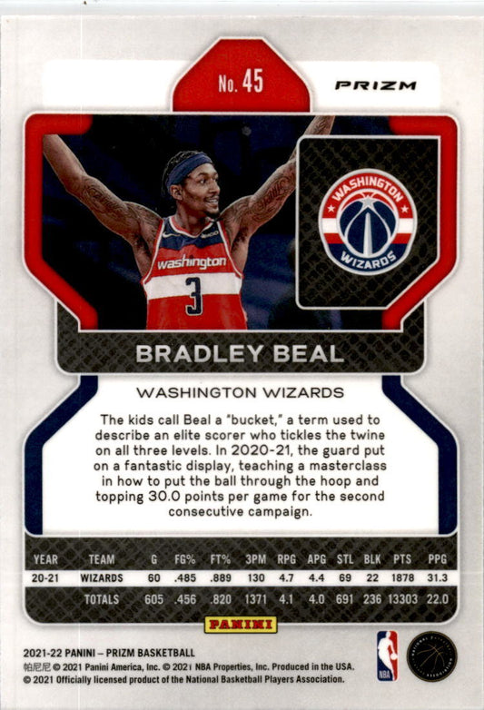 2021-22 Panini Prizm Red White and Blue #45 Bradley Beal Washington Wizards
