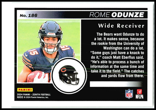 2024 Panini Zenith Two Minute Drill #186 Rome Odunze Rookie Chicago Bears